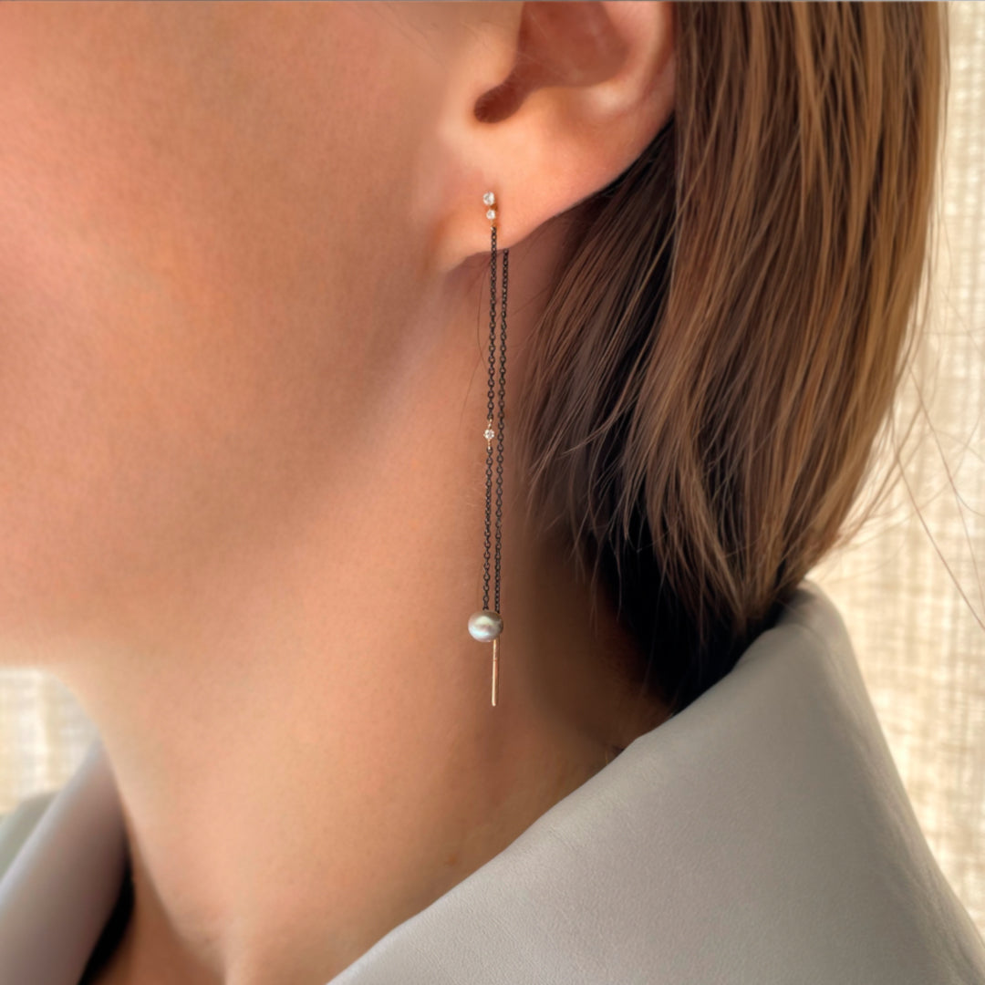 Pendientes Balance largos perla ÉCLAT NOIR