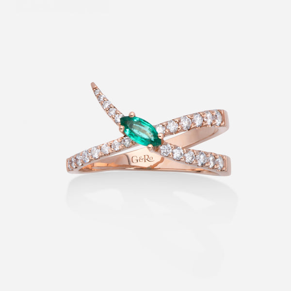 Anillo Jardín de Aire oro rosa 18 kt con diamantes, colección Jardín de Aire inspirada en orquídeas aéreas. 