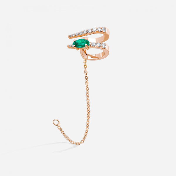Ear Cuff de Jardín de Aire en oro rosa 18kts, diamantes (0,15 cts) y esmeralda (0,20 cts), diseñado por Gold&Roses 