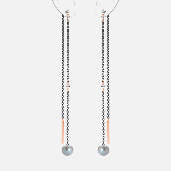 ÉCLAT NOIR Long Balance Pearl Earrings